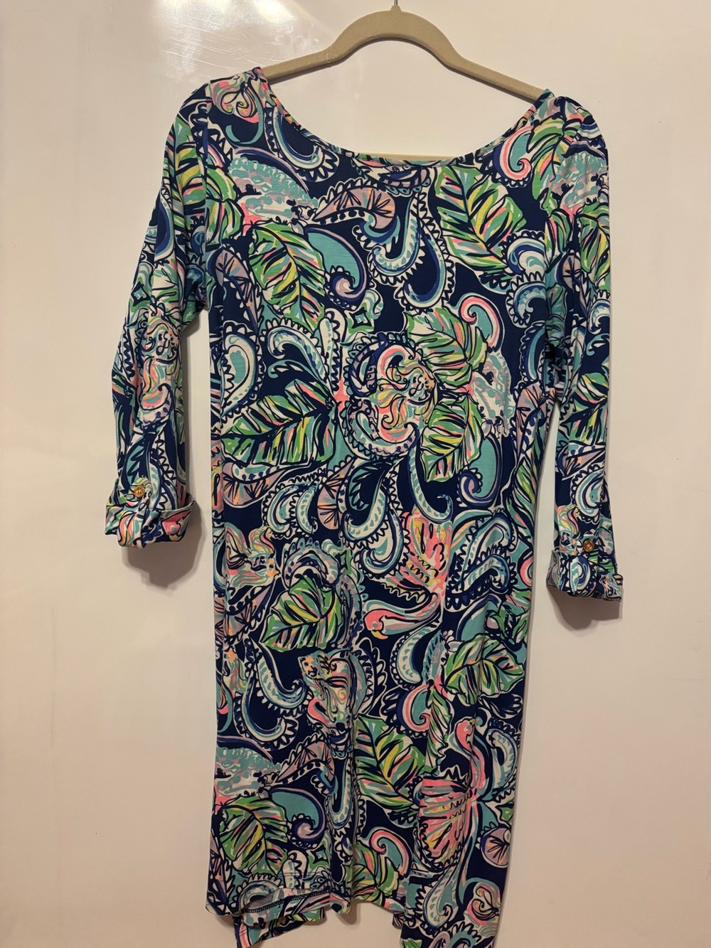 Lilly Pulitzer Navy Multicolor Paisley Leaf Shift Dress